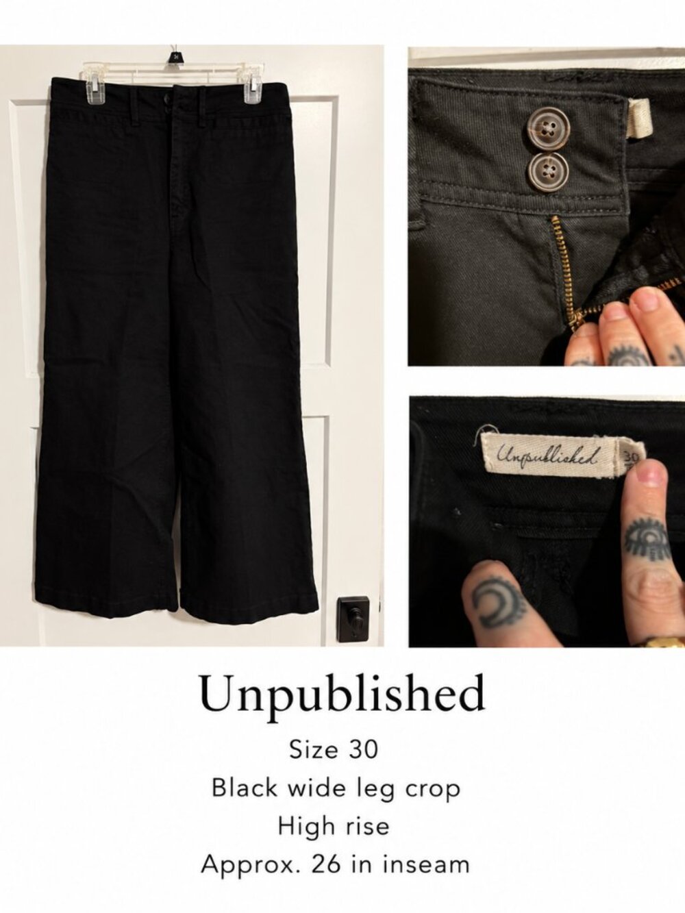 Unpublished Gemma Black High Rise Cropped Wide Leg Pants Size 30